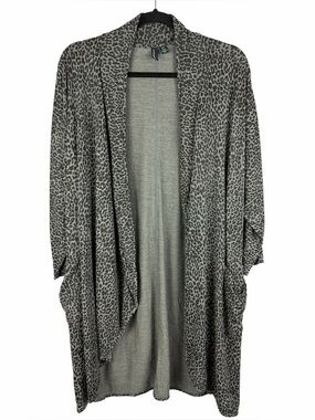 Cynthia Rowley Leopard Print Longline Cardigan Medium Gray